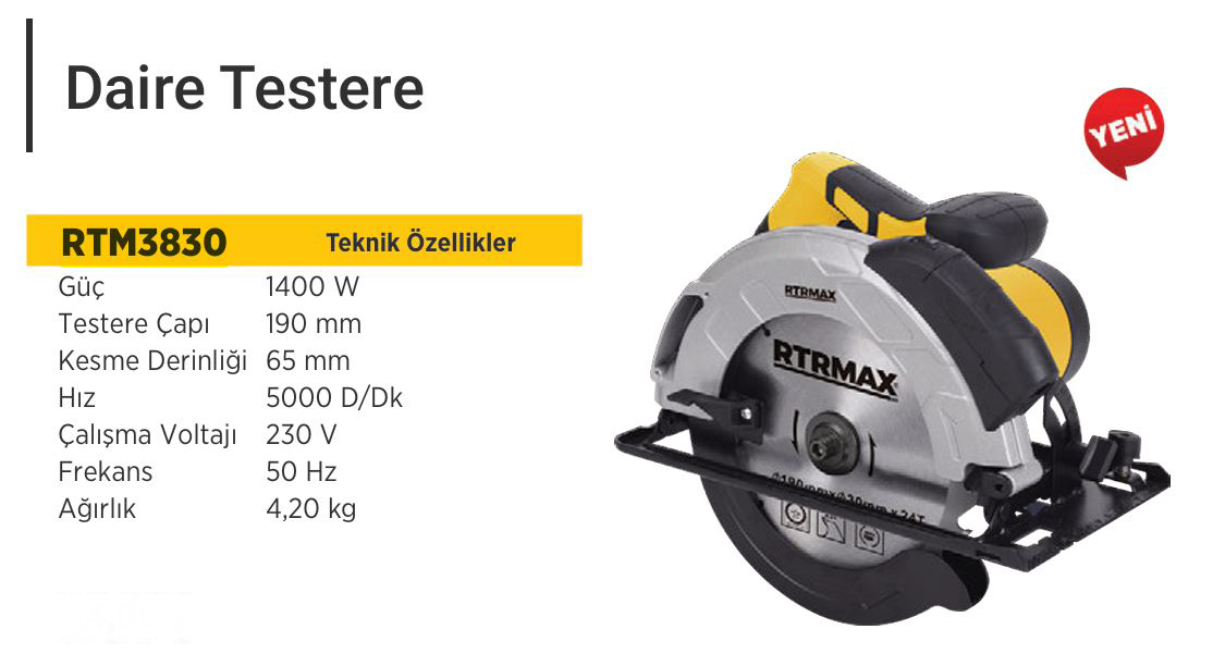 RTRMAX RTM3830 DAIRE TESTERE LAZERLI 190 MM 1400W